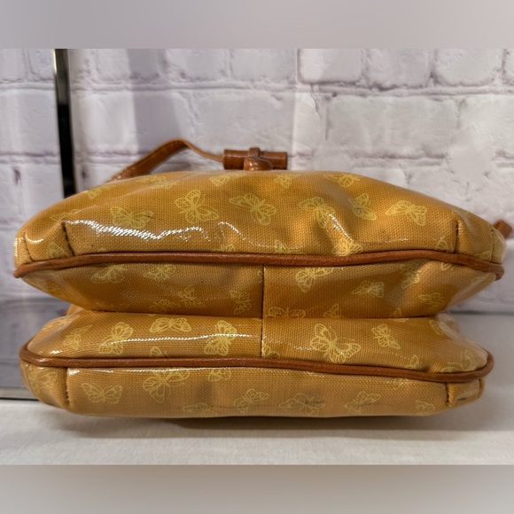 Collectors 70’s BOTTEGA VENETA Vinyl Crossbody Bag Gold Yellow Tan Leather 9x9x3 - Picture 6 of 14